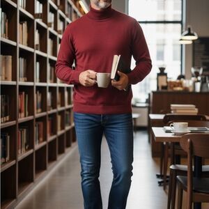 Pronti Men's Red Turtleneck Lightweight Sweater
